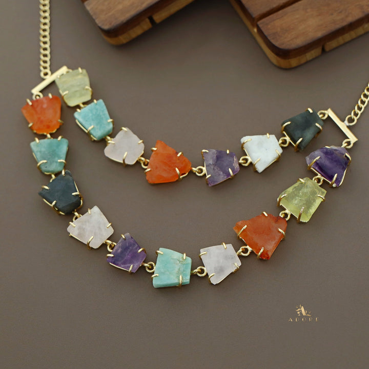 Arina Golden Raw Stone 2 Layer Neckpiece