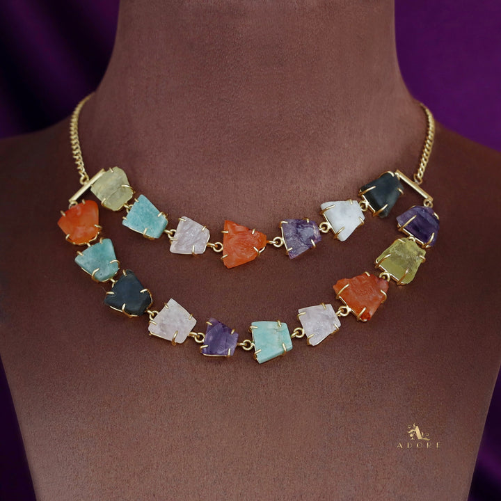 Arina Golden Raw Stone 2 Layer Neckpiece