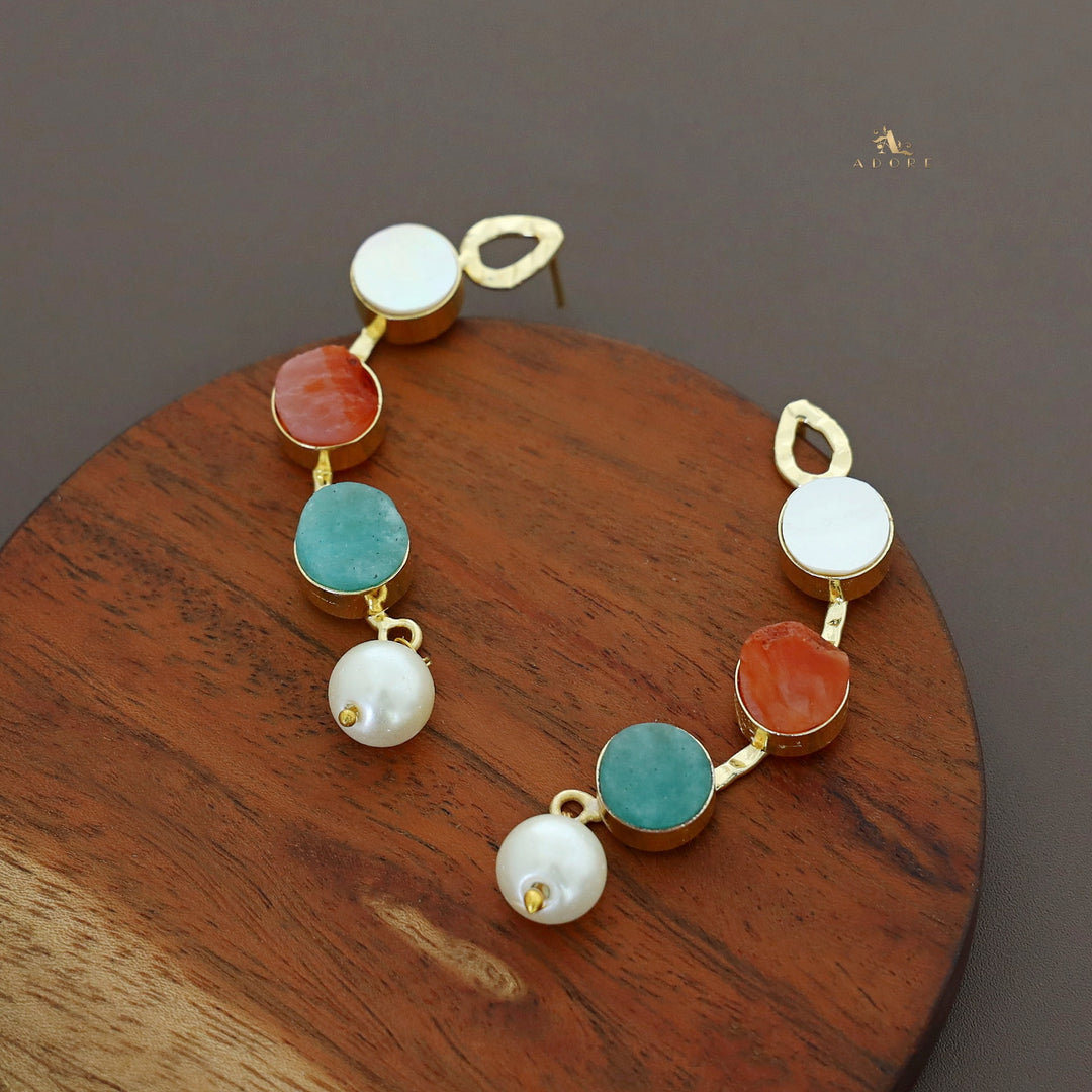 Emaya Curvy Tri Raw Stone + MOP Pearl Earring