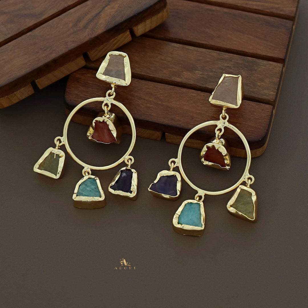 Dixie Golden Raw Stone Multicolour Circle Earring