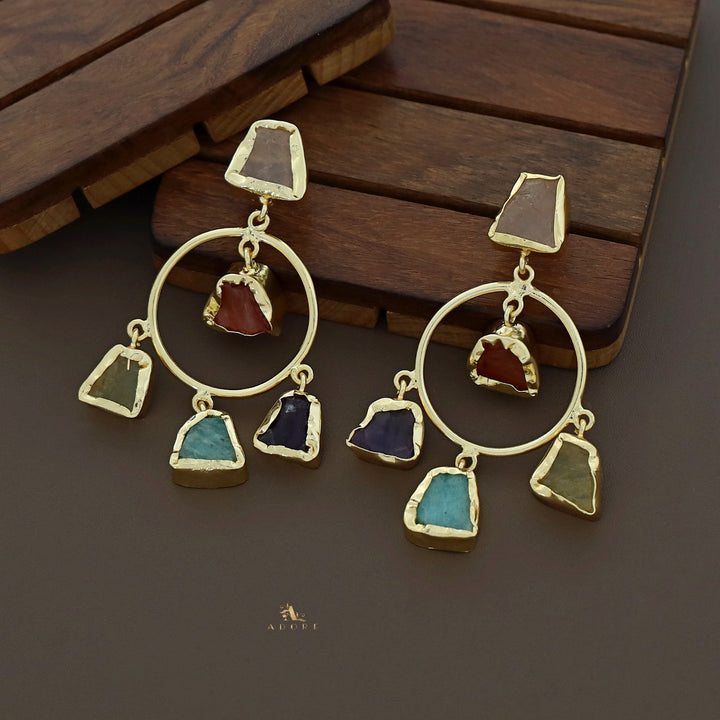 Dixie Golden Raw Stone Multicolour Circle Earring