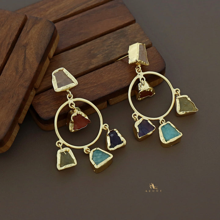 Dixie Golden Raw Stone Multicolour Circle Earring