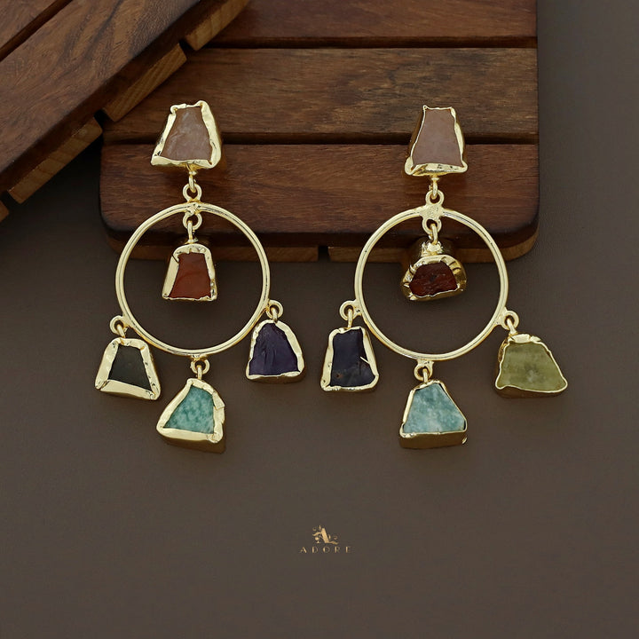 Dixie Golden Raw Stone Multicolour Circle Earring