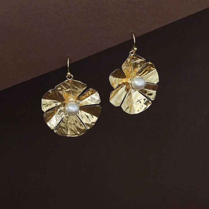 Golden Plated Flower Pearl Drop