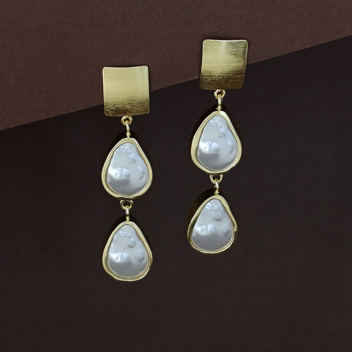 Navya Golden Square Dual Baroque Earring