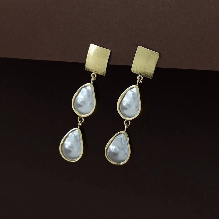 Navya Golden Square Dual Baroque Earring