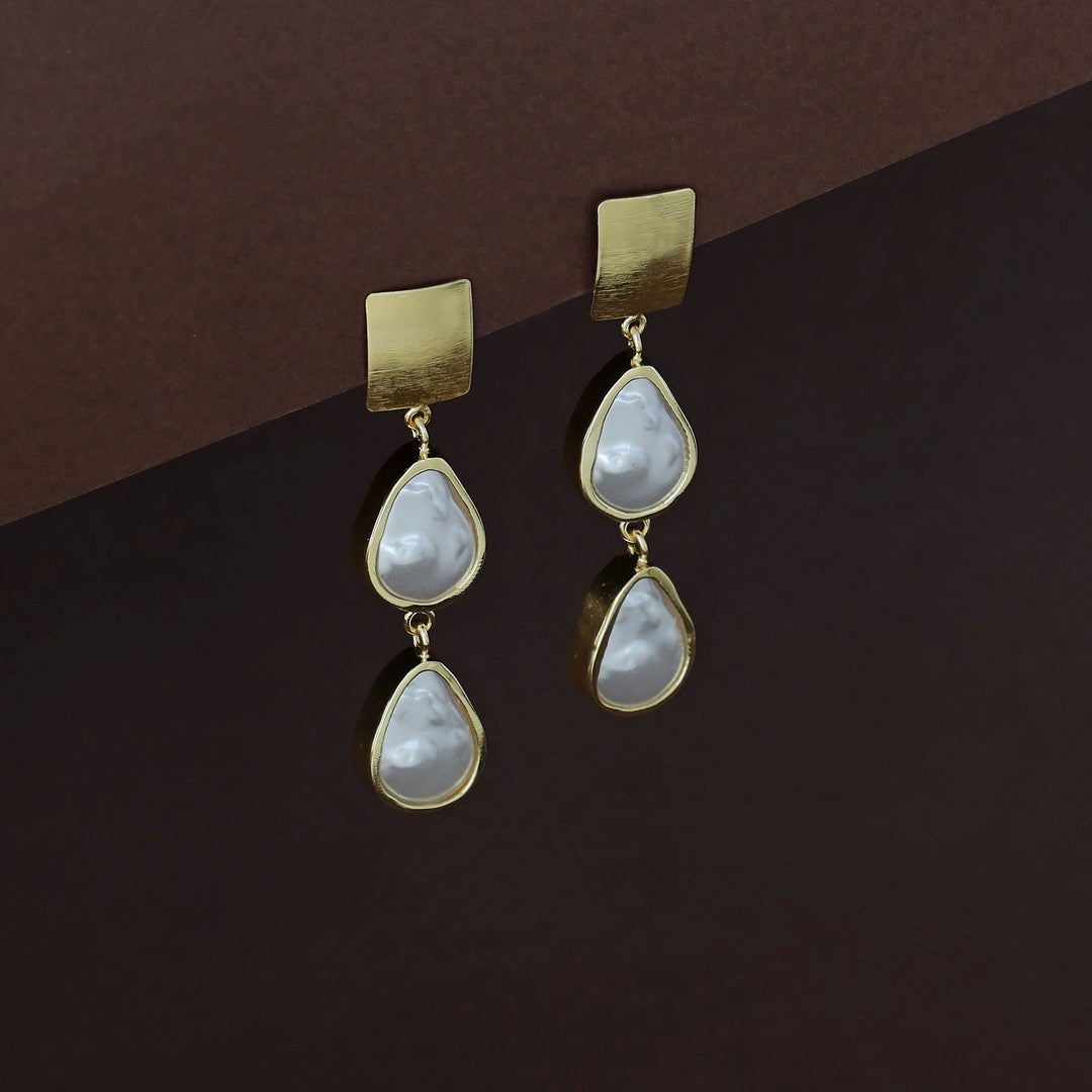 Navya Golden Square Dual Baroque Earring