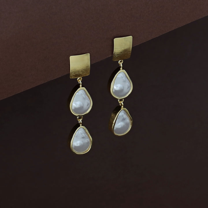 Navya Golden Square Dual Baroque Earring