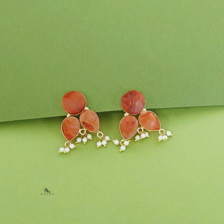 Ruby Tri Raw Stone Pearl Earring