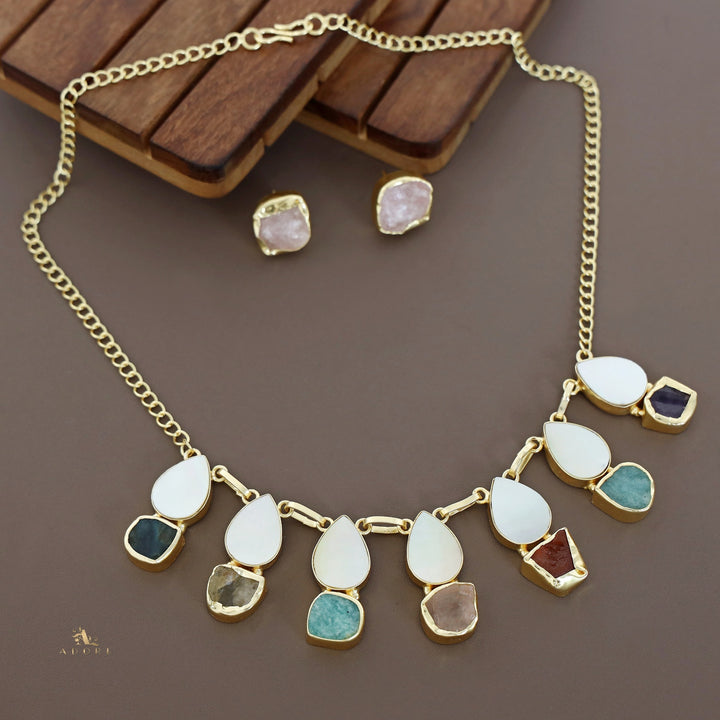 Hania Drop MOP + Raw Stone Neckpiece With Stud