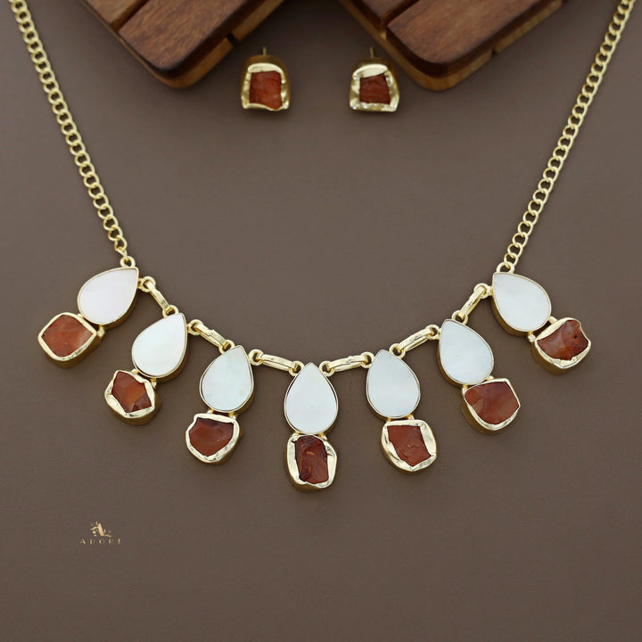 Hania Drop MOP + Raw Stone Neckpiece With Stud