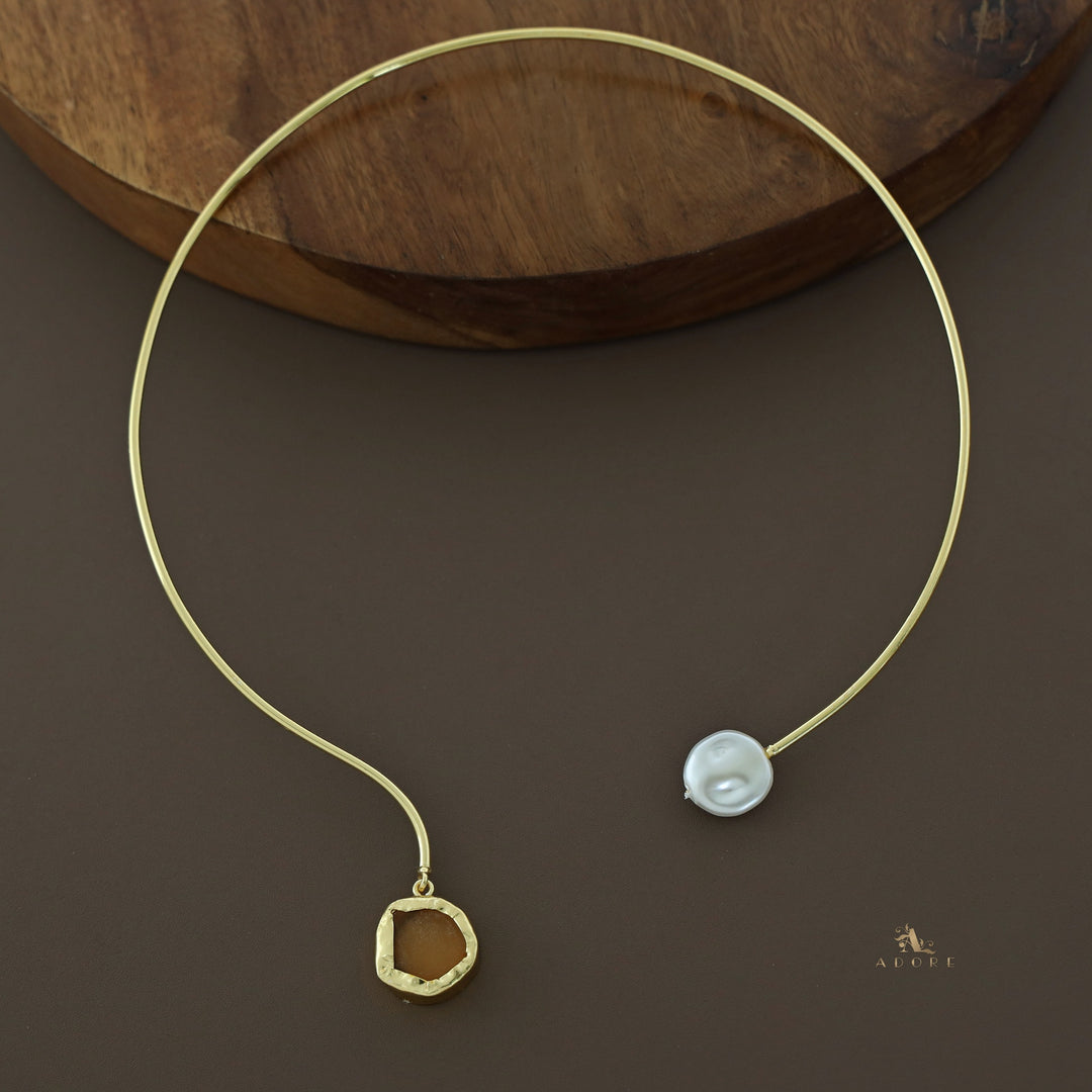 Nellie Golden Raw Stone + Baroque Neck Cuff