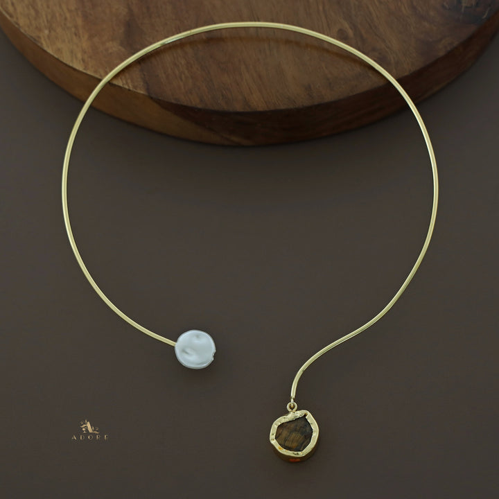 Nellie Golden Raw Stone + Baroque Neck Cuff