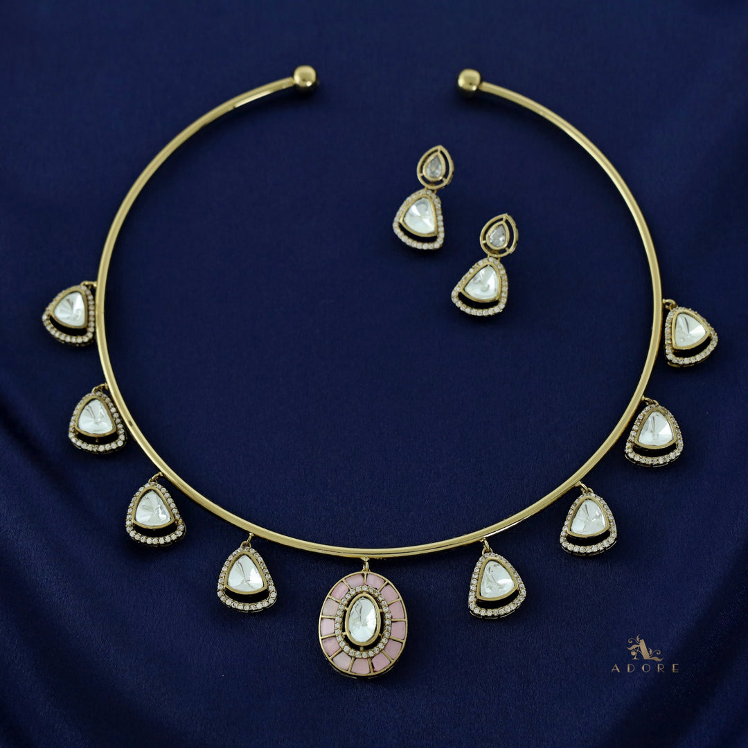 Elliey Oval Jadau kundan Stone Neck Cuff With Earring