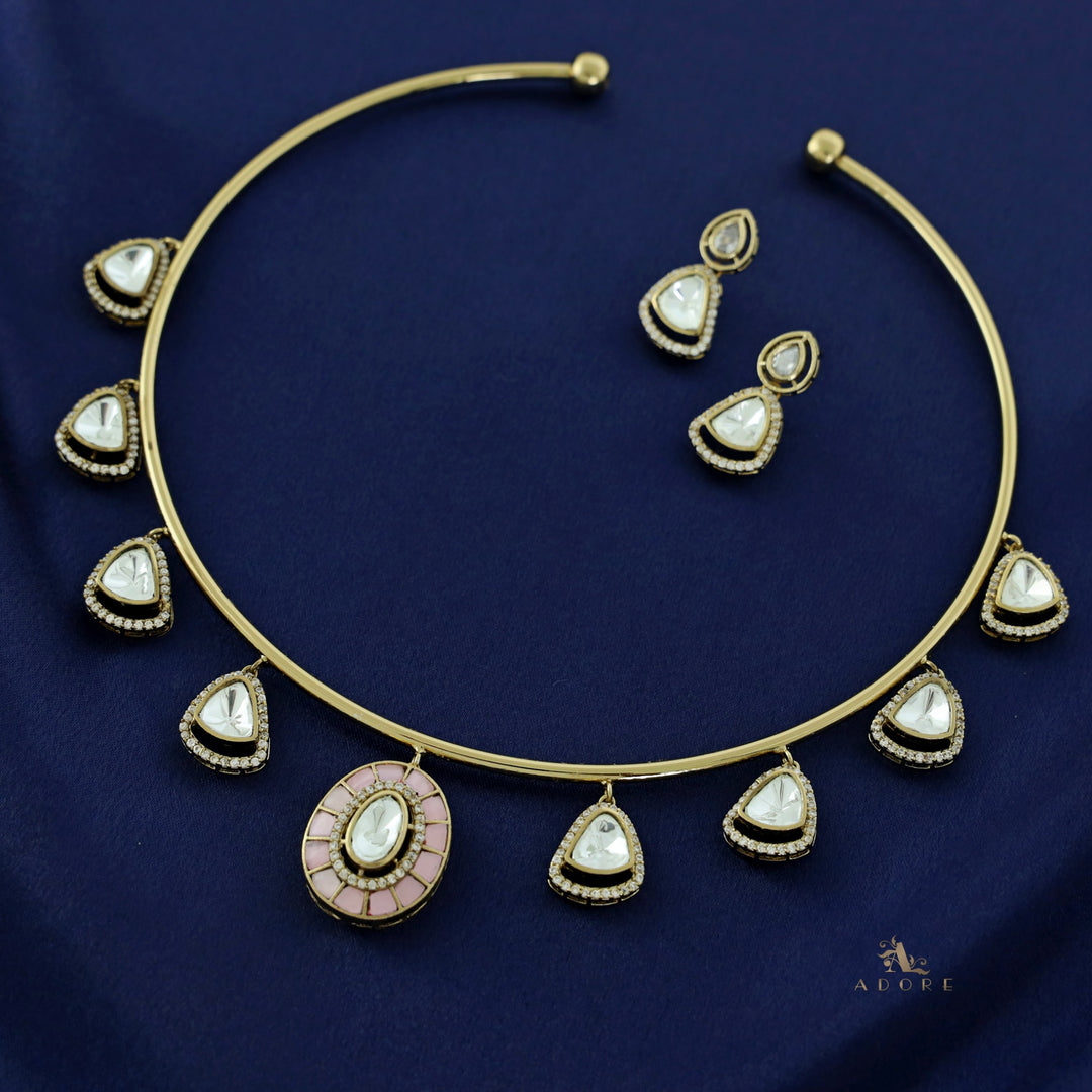 Elliey Oval Jadau kundan Stone Neck Cuff With Earring