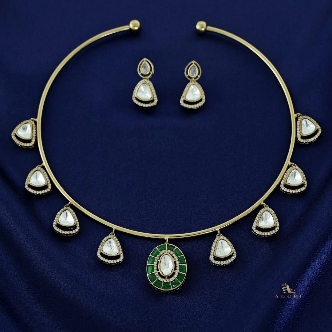 Elliey Oval Jadau kundan Stone Neck Cuff With Earring