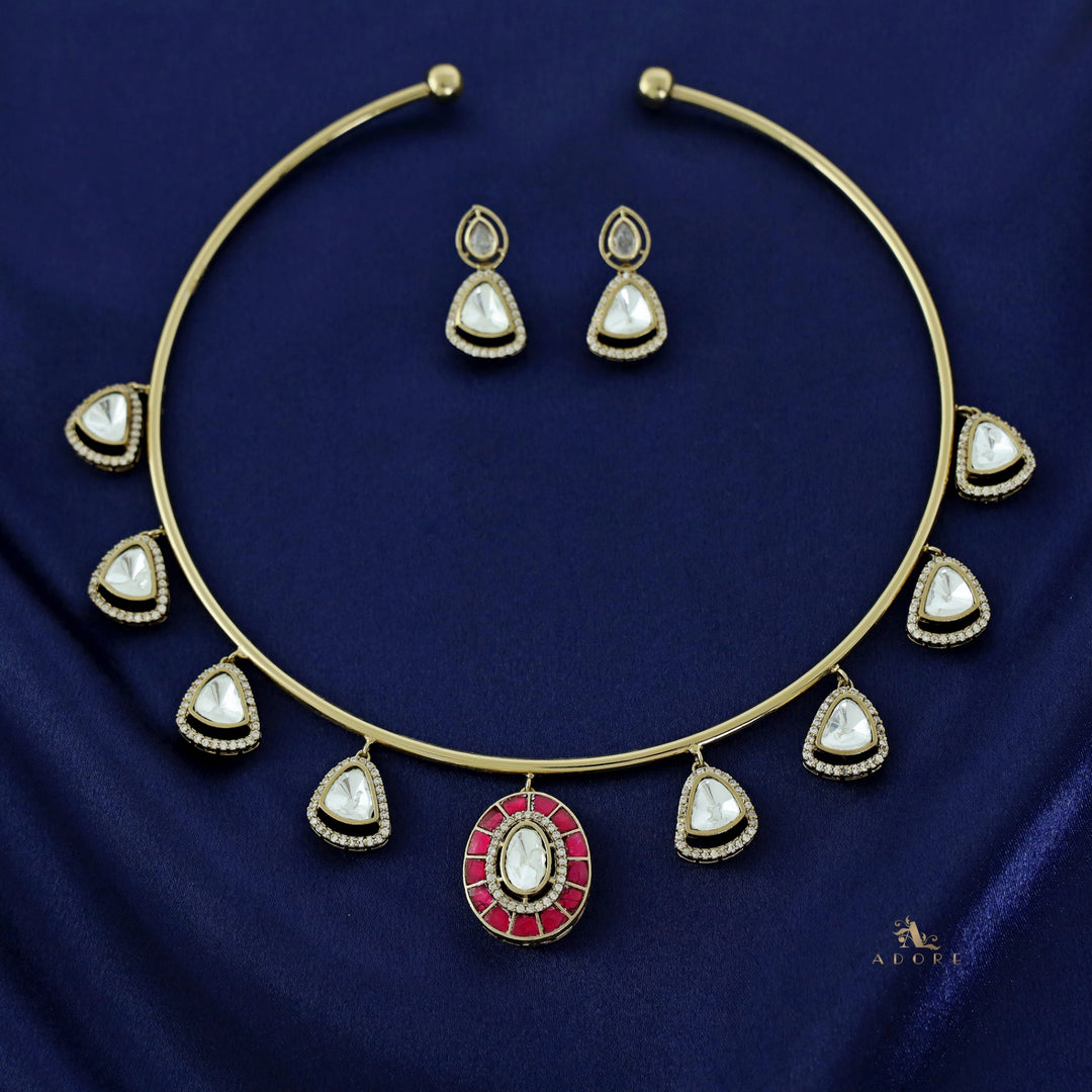 Elliey Oval Jadau kundan Stone Neck Cuff With Earring