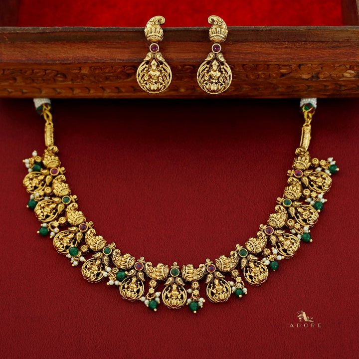 Premium Aadrika Pearl Bridal Ashtalakshmi Short Neckpiece with Earring