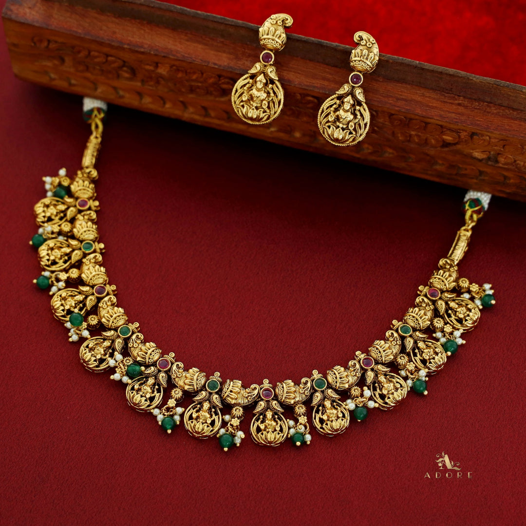 Premium Aadrika Pearl Bridal Ashtalakshmi Short Neckpiece with Earring