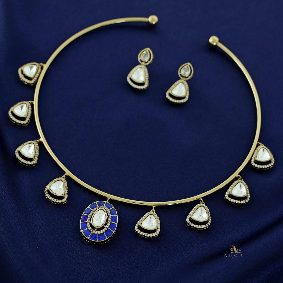 Elliey Oval Jadau kundan Stone Neck Cuff With Earring