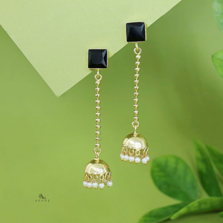 Advika Square Glossy Stone Pearl Earring