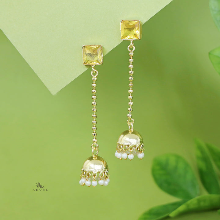 Advika Square Glossy Stone Pearl Earring