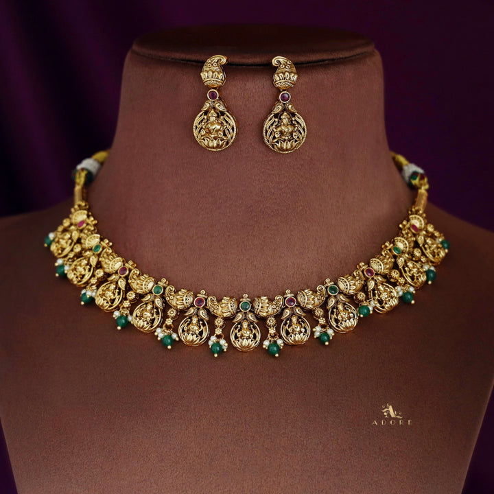 Premium Aadrika Pearl Bridal Ashtalakshmi Short Neckpiece with Earring