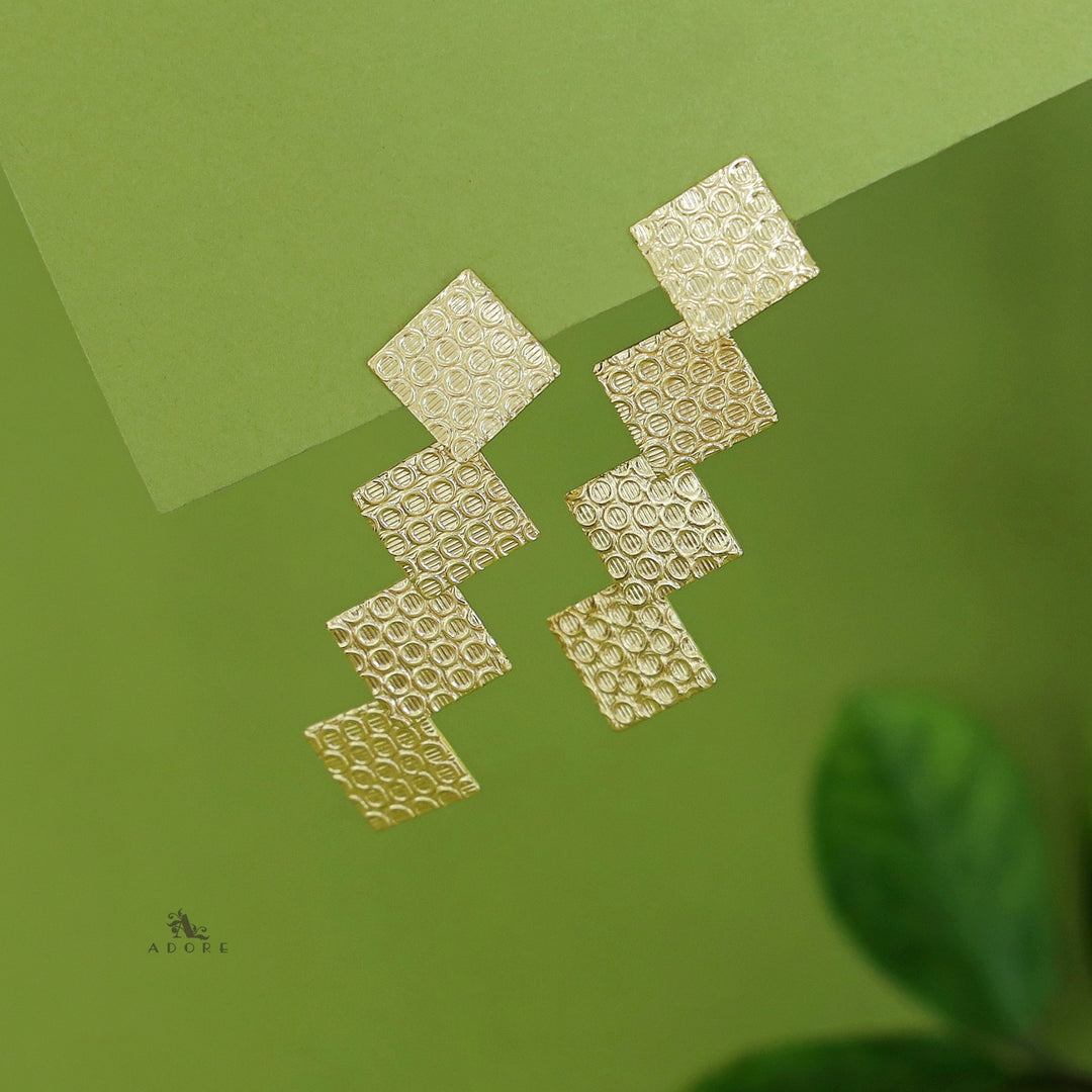 Golden Textured 4 Layer Diamond Earring