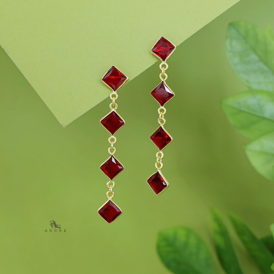 Golden Long Diamond Glossy Stone Earring