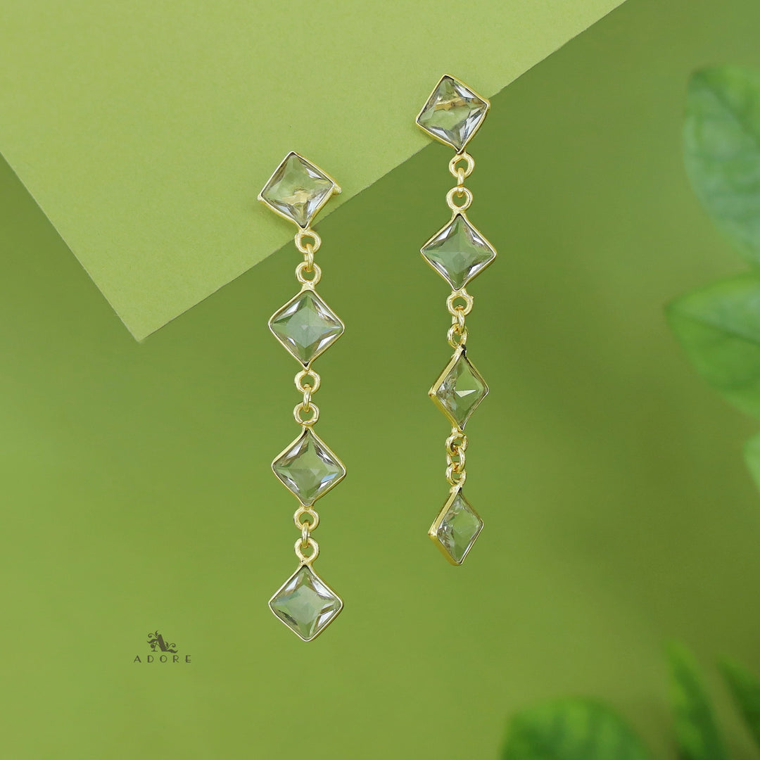 Golden Long Diamond Glossy Stone Earring