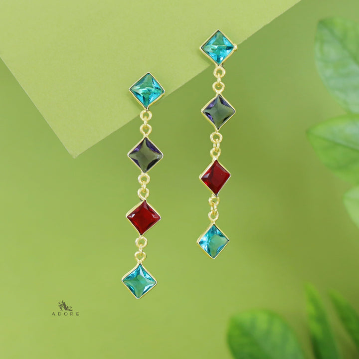 Golden Long Diamond Glossy Stone Earring