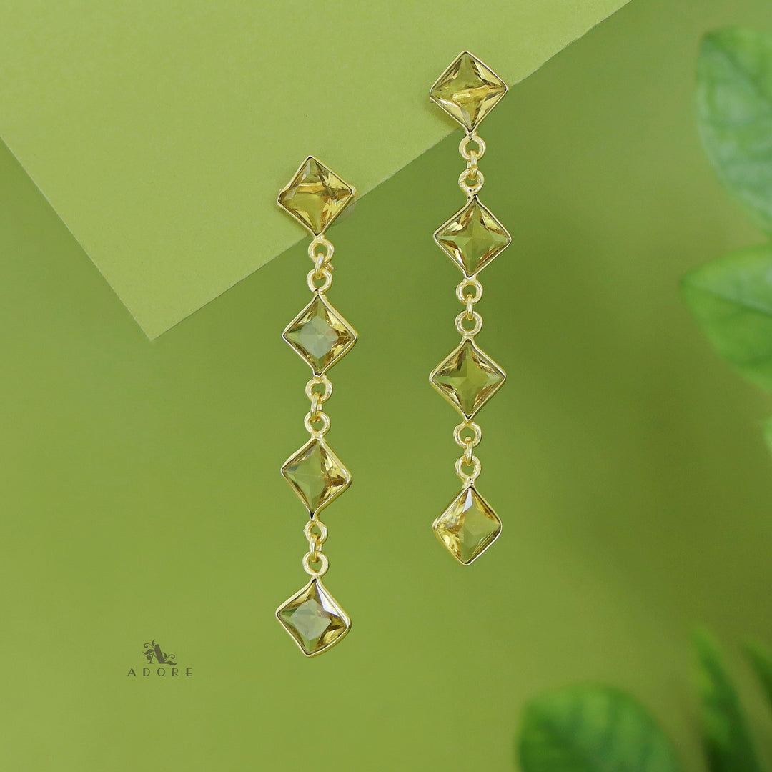 Golden Long Diamond Glossy Stone Earring