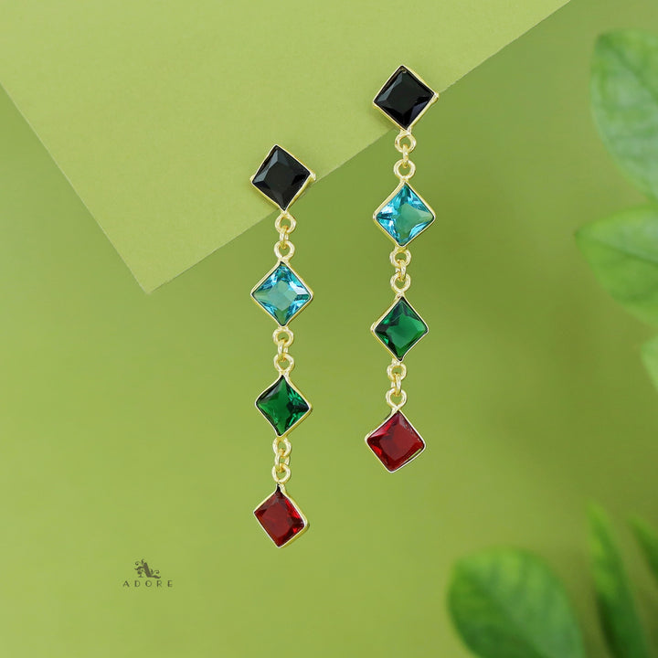 Golden Long Diamond Glossy Stone Earring