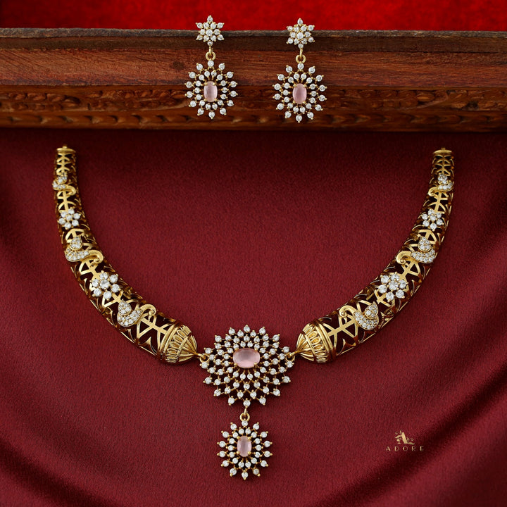 Ikshitha AD Stone Stiff Wing Neckpiece With Earring