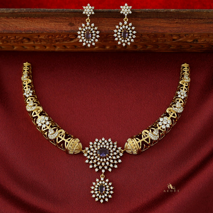 Ikshitha AD Stone Stiff Wing Neckpiece With Earring