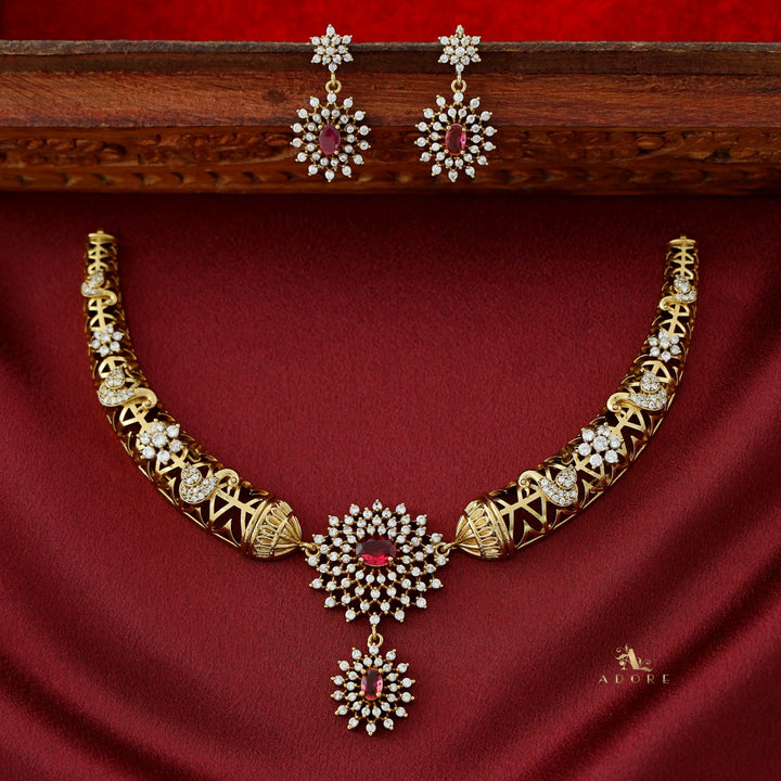 Ikshitha AD Stone Stiff Wing Neckpiece With Earring