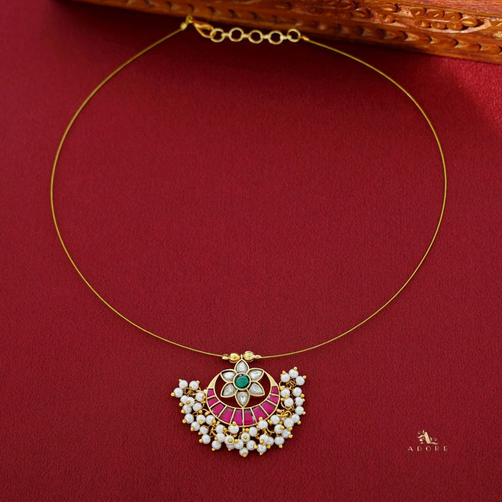 Floral Jadau Kundan Cluster Pearl String Neckpiece