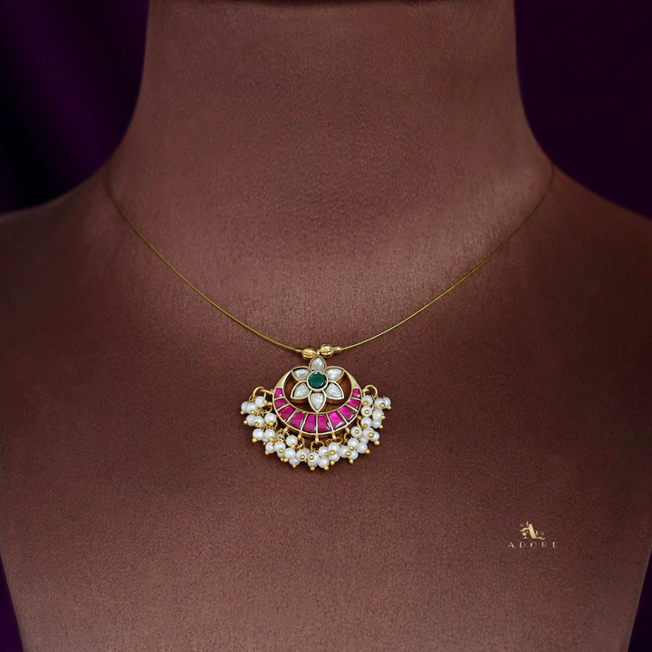 Floral Jadau Kundan Cluster Pearl String Neckpiece