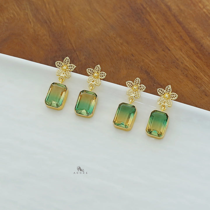 Golden Night Flower Glossy Rectangle Earring