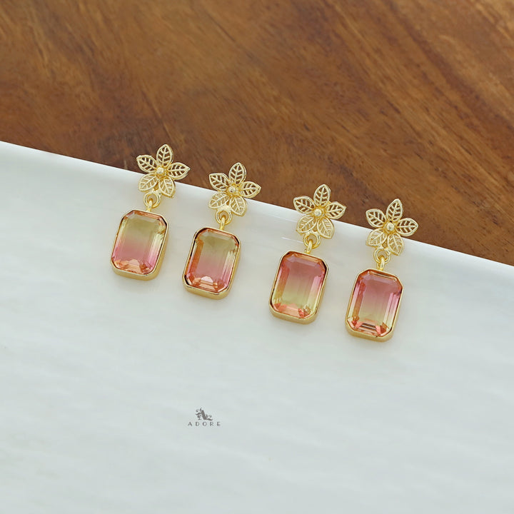 Golden Night Flower Glossy Rectangle Earring