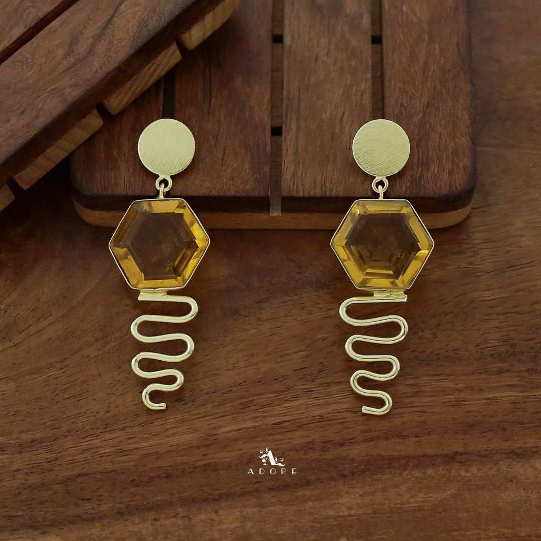 Alora Golden Circle + Hexagon Glossy Earring