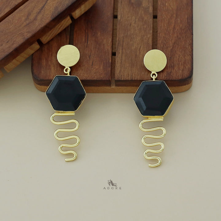 Alora Golden Circle + Hexagon Glossy Earring