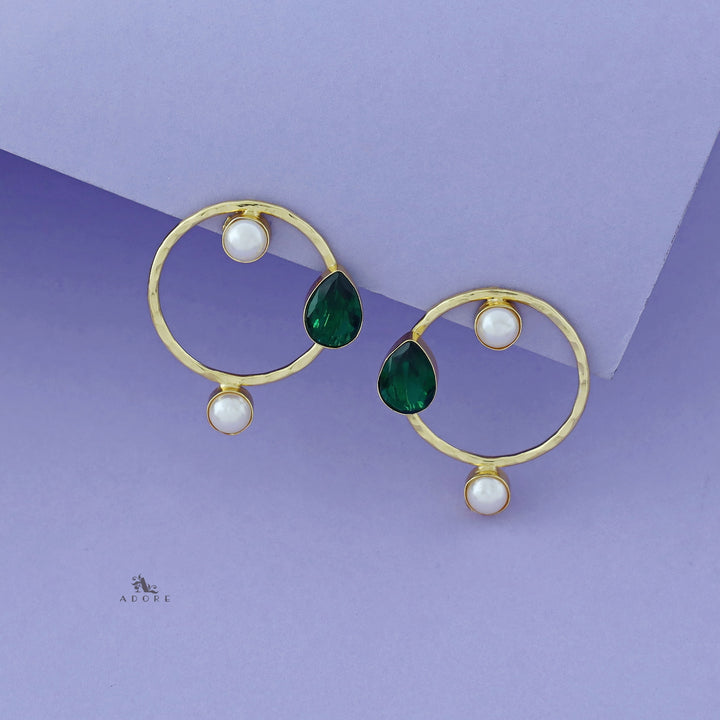 Golden Circle Dual Pearl Glossy Drop Earring