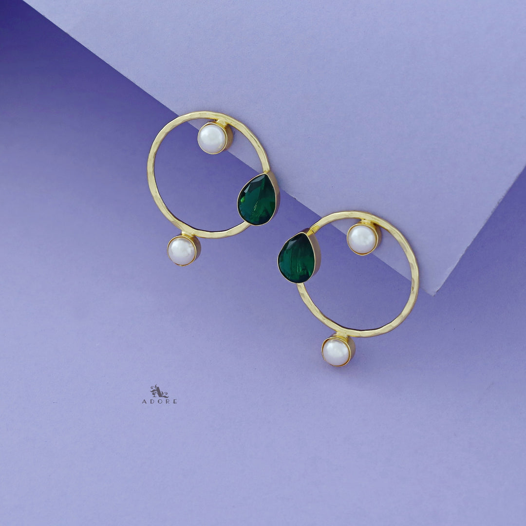 Golden Circle Dual Pearl Glossy Drop Earring