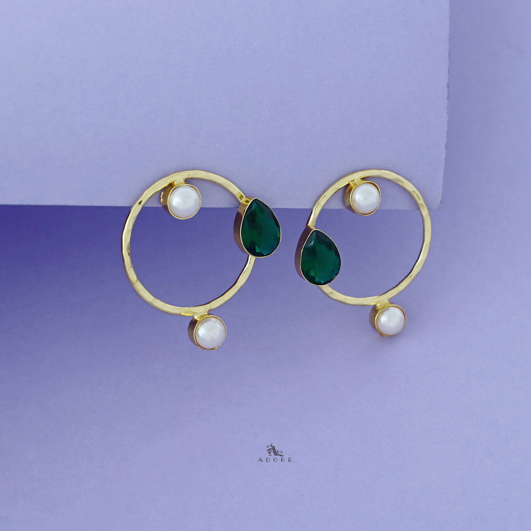 Golden Circle Dual Pearl Glossy Drop Earring