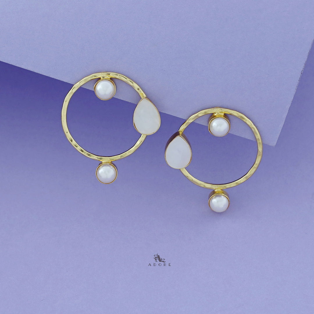 Golden Circle Dual Pearl Glossy Drop Earring