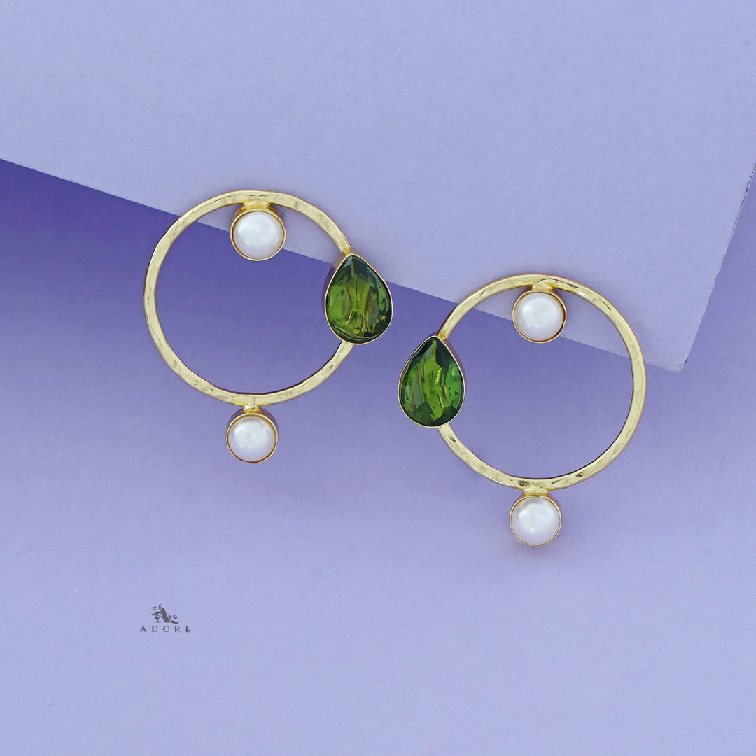 Golden Circle Dual Pearl Glossy Drop Earring