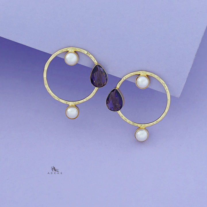 Golden Circle Dual Pearl Glossy Drop Earring