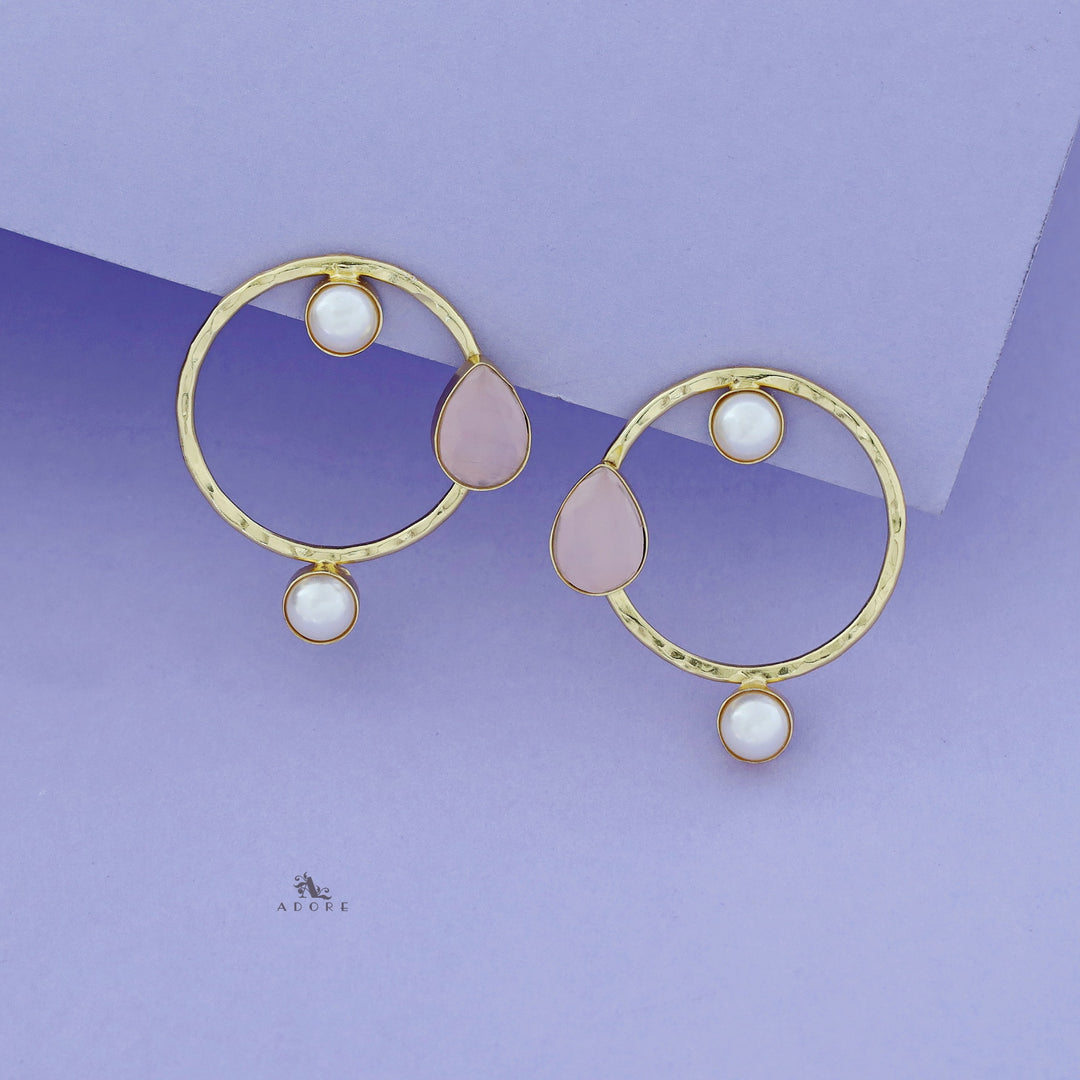 Golden Circle Dual Pearl Glossy Drop Earring