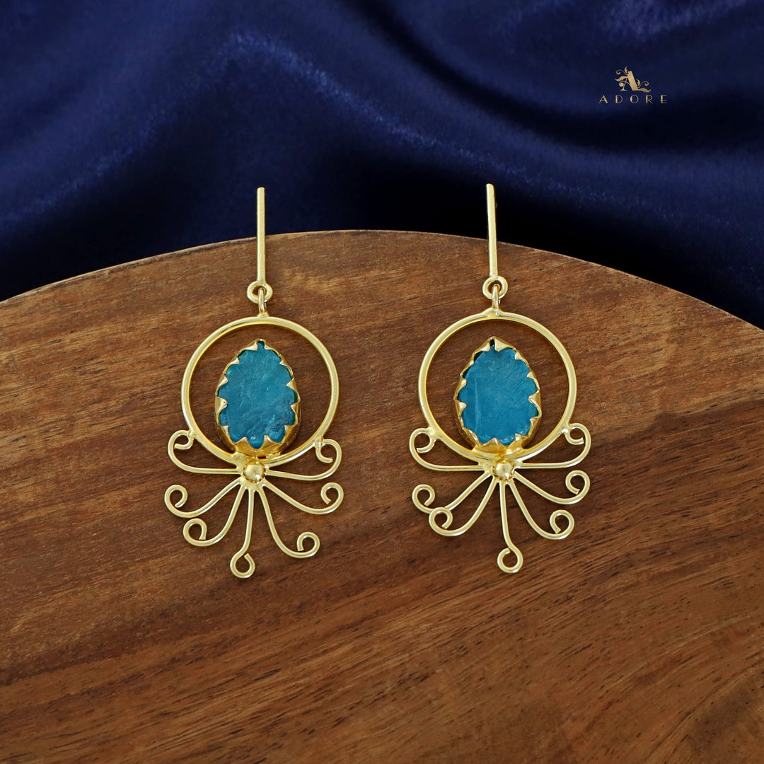 Golden Circle Drop Claw Dyed Stone Earring